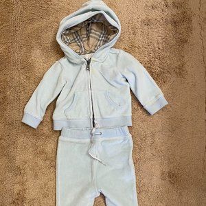 Burberry Baby Tracksuit Set Light Blue Velour 6 month